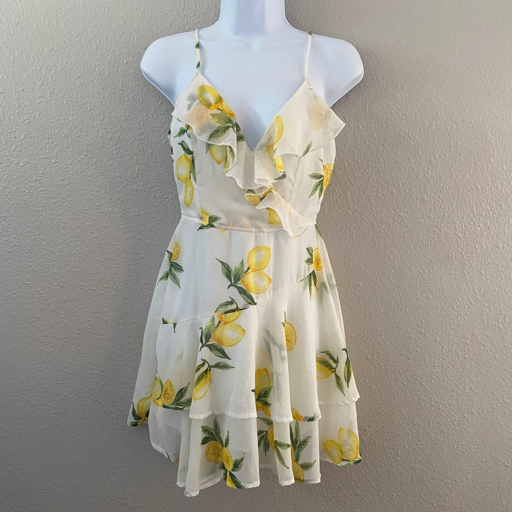 Japra Lemon Print Dress Small Casual Summer Fruit Novelty Feminine Ruffle Girly